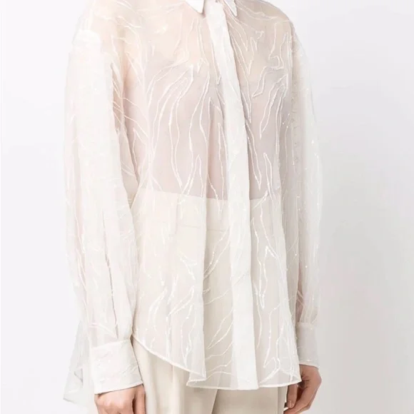 Brunello Cucinelli Dazzling Exotic Embroidery Shirt in Crispy Silk Size M NWT